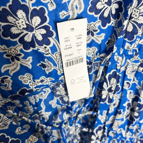 J. Crew Tiered Tie Front Beach Dress Womens Large Blue Floral Cotton 2024 Style - Picture 7 of 12